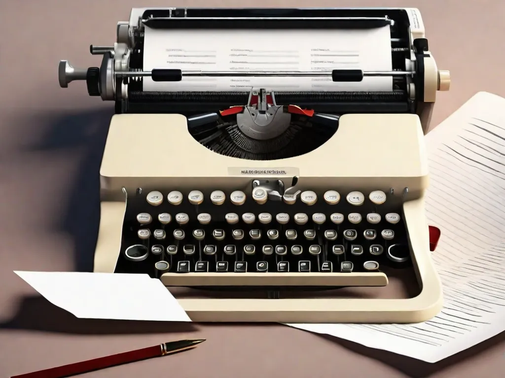 Uma imagem em close de uma máquina de escrever com uma folha em branco, simbolizando os desafios enfrentados pelos escritores brasileiros em 2023. A imagem destaca a luta para encontrar inspiração, superar o bloqueio criativo e navegar pelo cenário literário em constante evolução, tudo isso enquanto se esforçam para produzir conteúdo cativante e relevante.