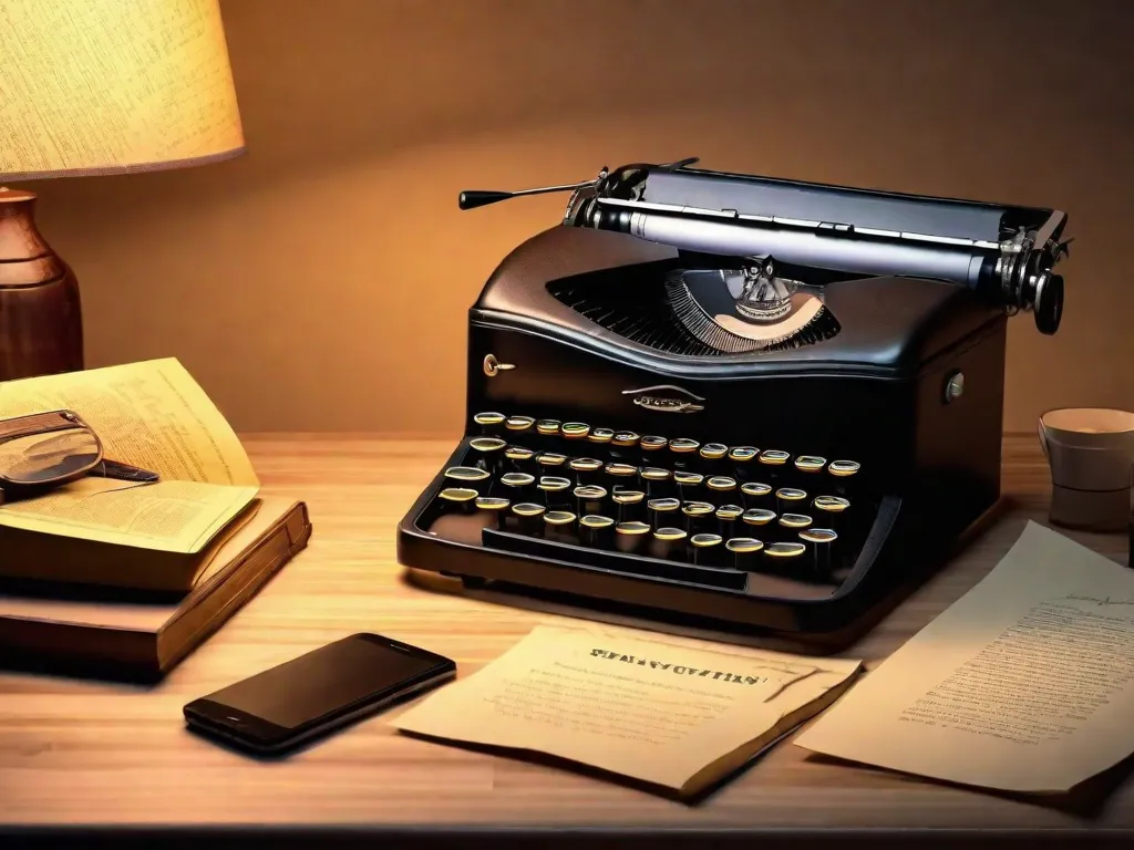 Tema: Literatura Brasileira

Descrição da imagem: Uma máquina de escrever antiga repousa sobre uma mesa de madeira, iluminada pelo suave brilho de uma luminária de mesa. Folhas de papel amareladas estão espalhadas ao redor, preenchidas com palavras escritas à mão. A imagem captura a essência dos primeiros dias da literatura brasileira, evocando uma sensação de
