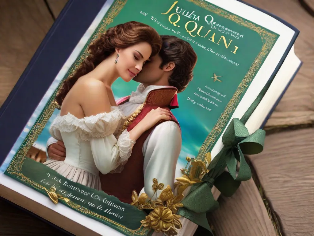 Descrição da imagem: Um close-up de um livro lindamente encadernado de Julia Quinn, com uma capa vibrante exibindo um casal elegante da era Regencial envolvido em uma conversa animada. O livro está cercado por uma pilha de outros romances, criando uma cena convidativa para os amantes de livros mergulharem em um mundo de amor, intriga e aventura.