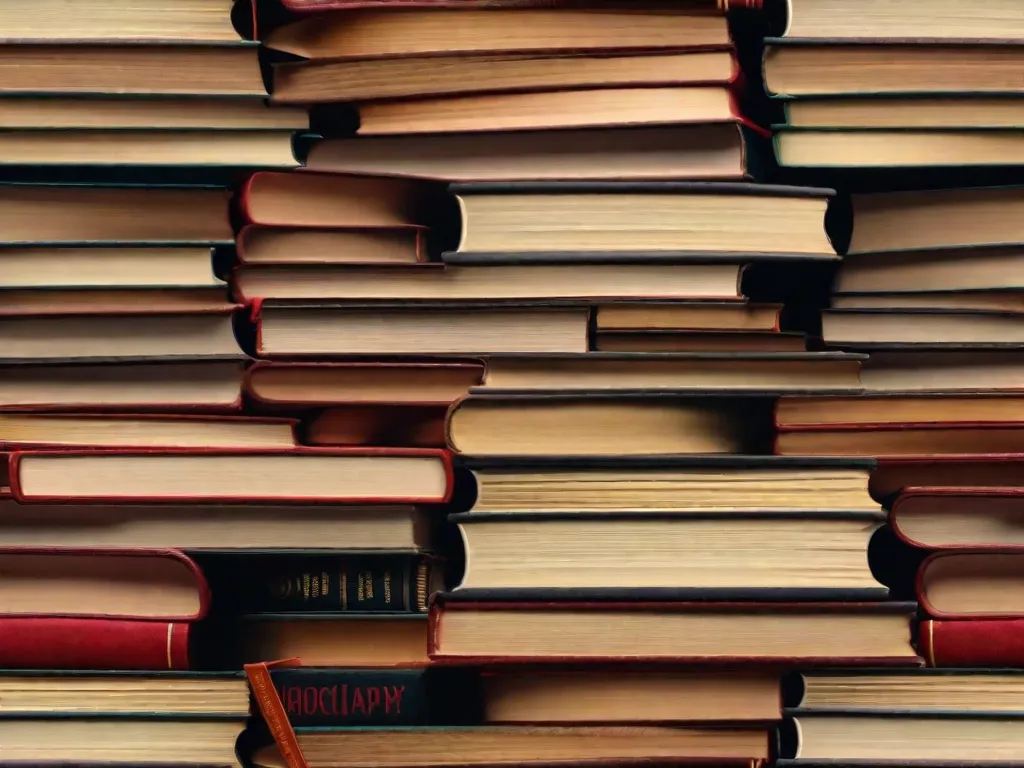 Uma imagem cativante mostrando uma pilha de livros organizados em um padrão preciso e lógico. Cada livro representa um gênero diferente, criando uma representação visual do diverso mundo da literatura. A disposição simboliza a ordem lógica em que os livros podem ser organizados, convidando os leitores a explorar os reinos do conhecimento e da imaginação.
