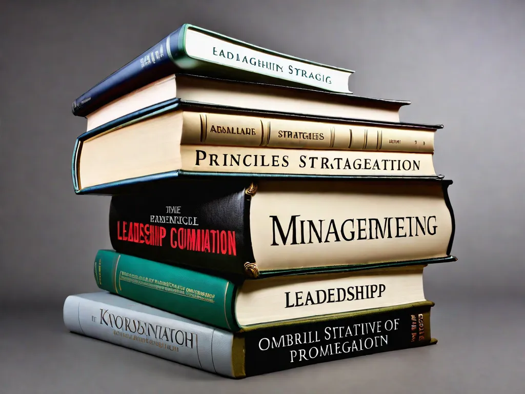 Descrição: Uma imagem em close-up de uma pilha de livros com títulos como