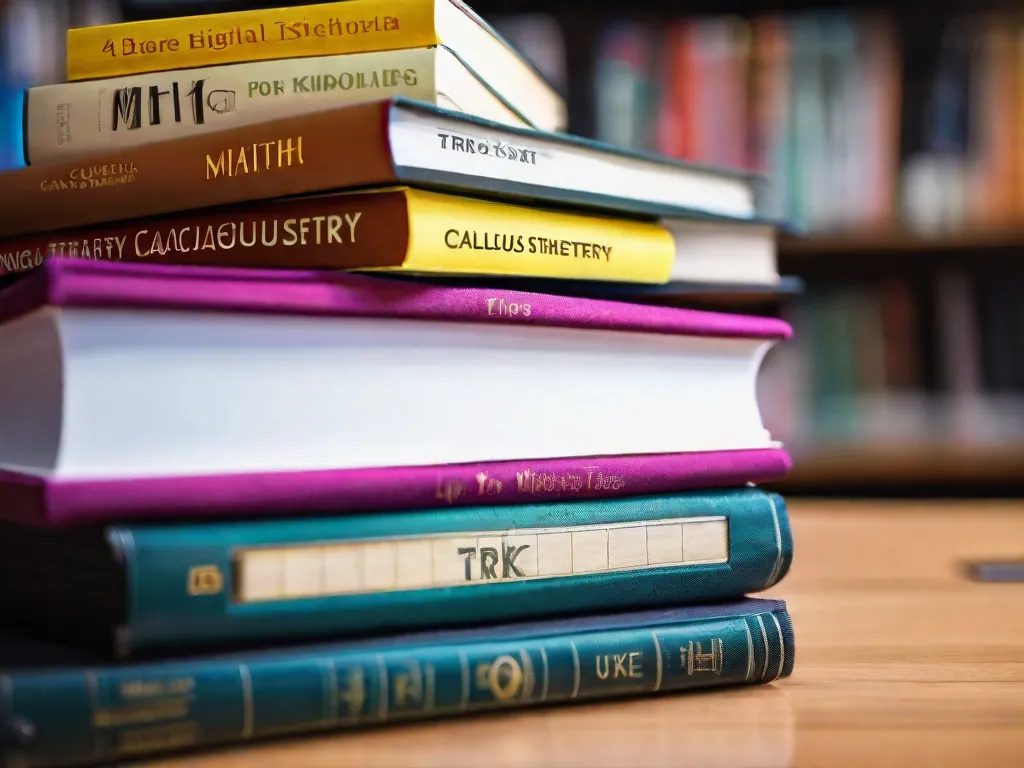Uma imagem em close-up de uma calculadora desgastada repousando em uma pilha de livros didáticos. A calculadora simboliza o aspecto analítico do estudo de cálculo, enquanto os livros representam o vasto conhecimento e teorias aos quais alguém deve se aprofundar para dominar essa disciplina matemática.