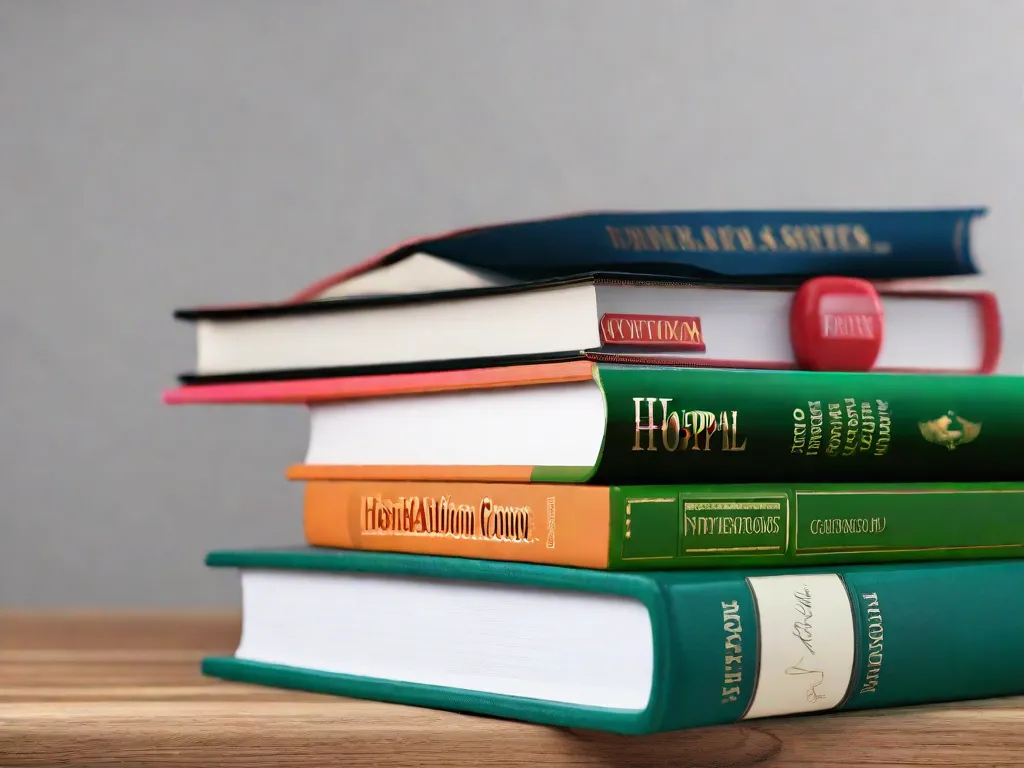Descrição da imagem: Uma fotografia em close-up de uma pilha de livros em cima de uma mesa de madeira, representando o tema