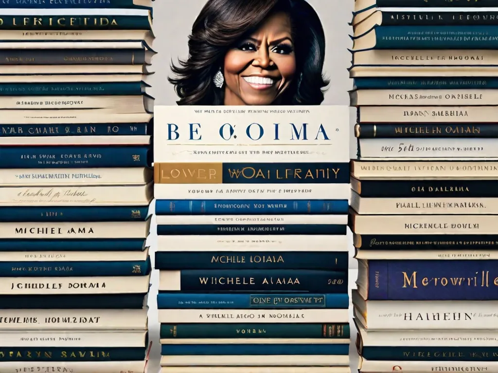 Descrição da imagem: Um close de uma pilha de livros, com o livro de memórias de Michelle Obama,