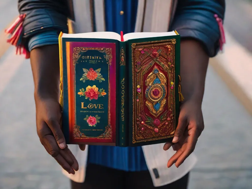 Descrição da imagem: Uma fotografia em close-up de duas mãos entrelaçadas, uma pertencente a uma pessoa de pele clara e a outra a uma pessoa de pele escura. As mãos estão segurando delicadamente um livro intitulado