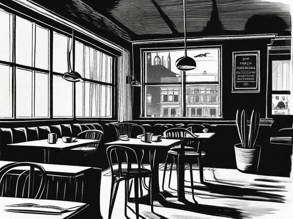 Descrição: Uma fotografia em preto e branco de um quarto com pouca iluminação, com uma única cadeira colocada no centro. A cadeira está vazia, simbolizando a filosofia existencialista de Sartre e Camus, onde os indivíduos são confrontados com a intrínseca falta de sentido da vida e a liberdade de criar seu próprio propósito.