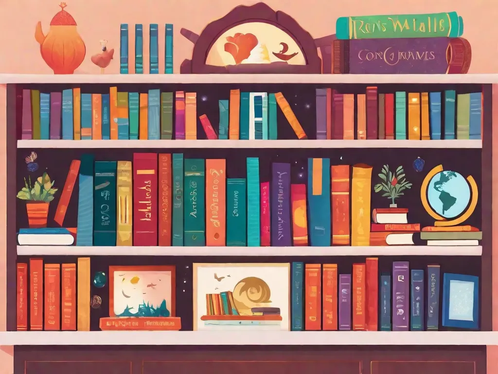 Descrição da imagem:
Uma estante colorida cheia de uma variedade de livros infantis, exibindo diferentes gêneros e temas. Os livros estão arrumados de forma organizada, convidando jovens leitores a explorar os mundos mágicos, personagens diversos e histórias significativas que a literatura oferece. Essa imagem simboliza como a literatura infantil molda valores e caráter, ao
