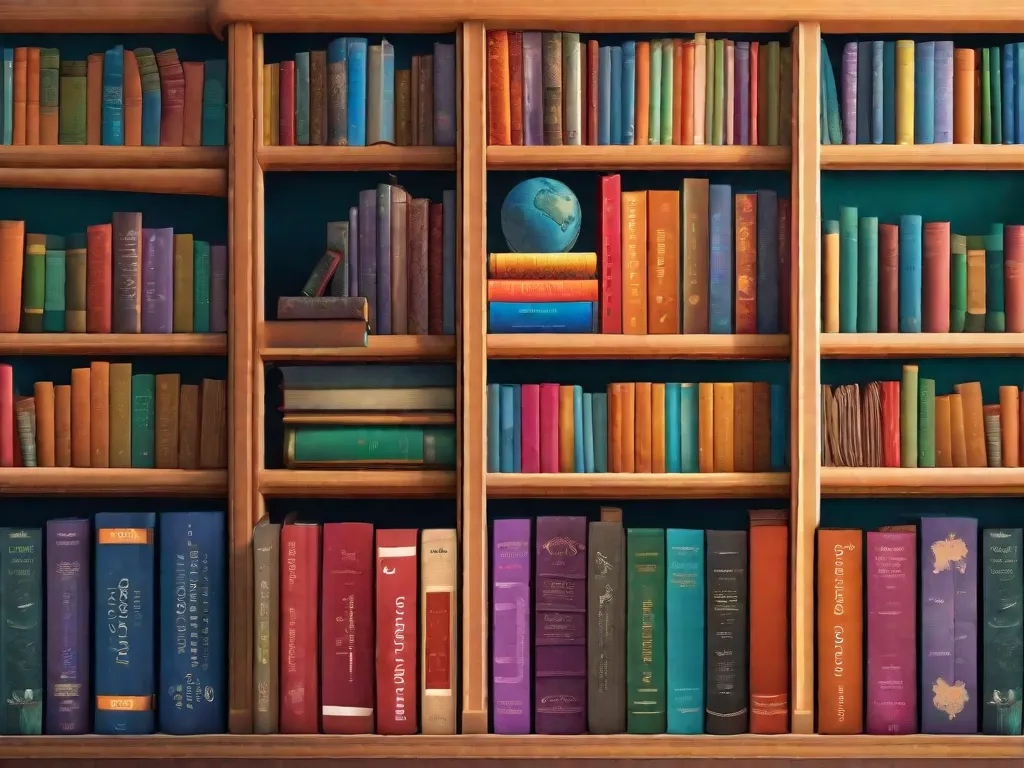 Descrição da imagem: Uma estante de livros colorida, cheia de livros de tamanhos, gêneros e cores diferentes. Cada livro representa uma história única que celebra a inclusão e a diversidade. Os títulos nos livros mostram diversos temas, personagens e perspectivas, simbolizando o poder da literatura em abraçar e explorar diferentes vozes e experiências.
