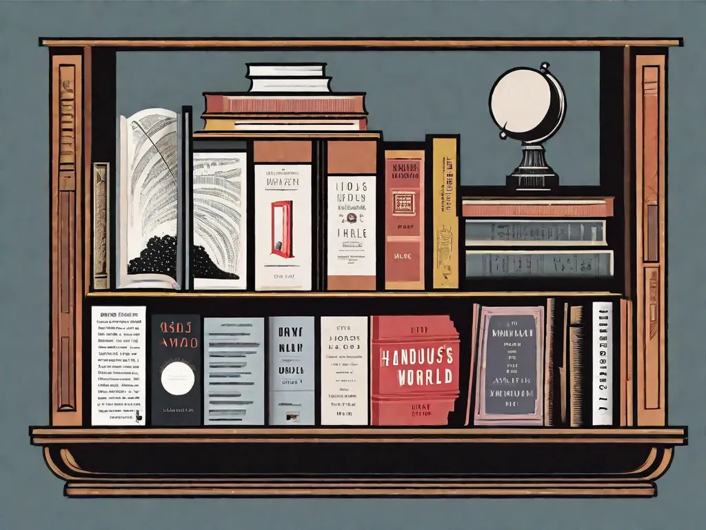 Uma imagem de uma estante cheia de cópias do livro
