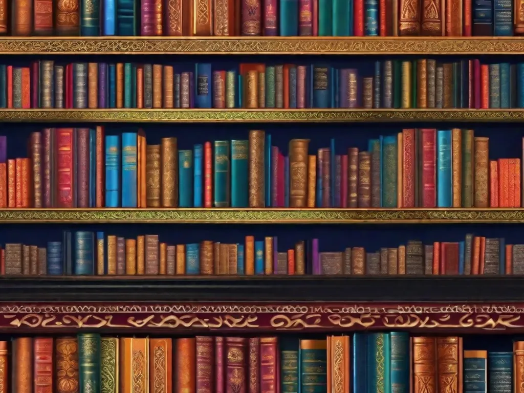 Uma imagem em close-up de um tapete persa ricamente desenhado, mostrando as cores vibrantes e os padrões detalhados que são simbólicos da cultura persa. O tapete serve como uma representação do impacto duradouro e da influência da literatura persa no cenário cultural global.