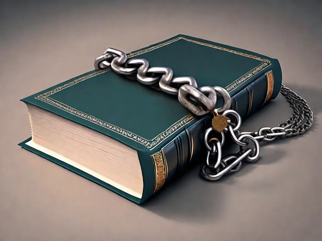Uma imagem de um livro com uma corrente quebrada envolta, simbolizando como a literatura pode quebrar as correntes da ignorância e servir como uma poderosa ferramenta de crítica social. A corrente quebrada representa a libertação de ideias e o potencial da literatura para desafiar normas sociais e provocar mudanças significativas.