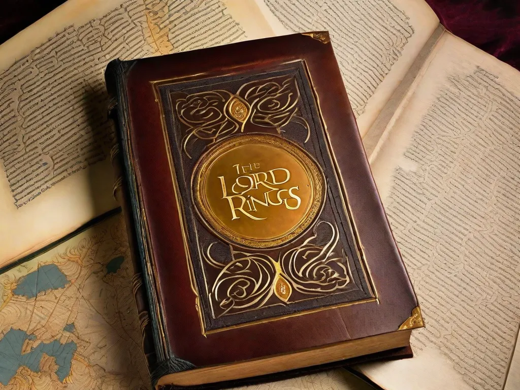 Descrição da imagem: Um close-up de um livro encadernado em couro desgastado e envelhecido, com intricados desenhos em filigrana dourada adornando a capa. O título
