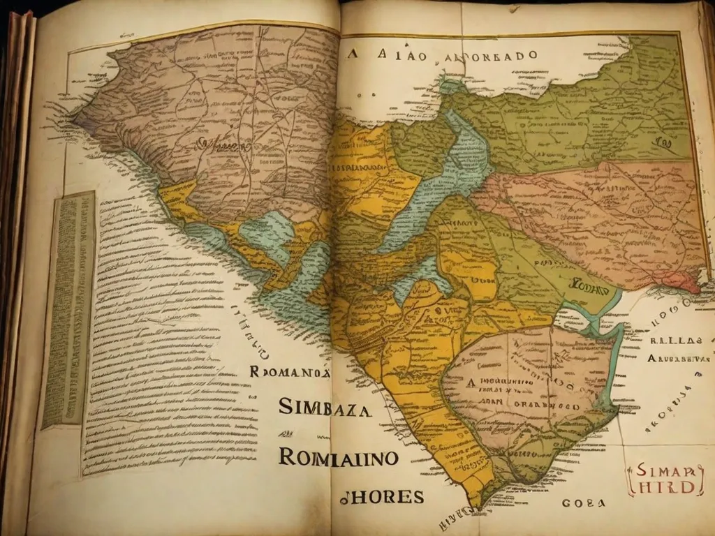 amas e aventuras do passado. A pilha de livros antigos também sugere a riqueza e a profundidade dessas histórias, enquanto as capas desgastadas e empoeiradas mostram o tempo que passou desde que foram escritas. O mapa antigo ao lado dos livros indica a importância da pesquisa e da precisão histórica na escrita desses romances, enquanto a pena de escrita simboliza a habilidade do