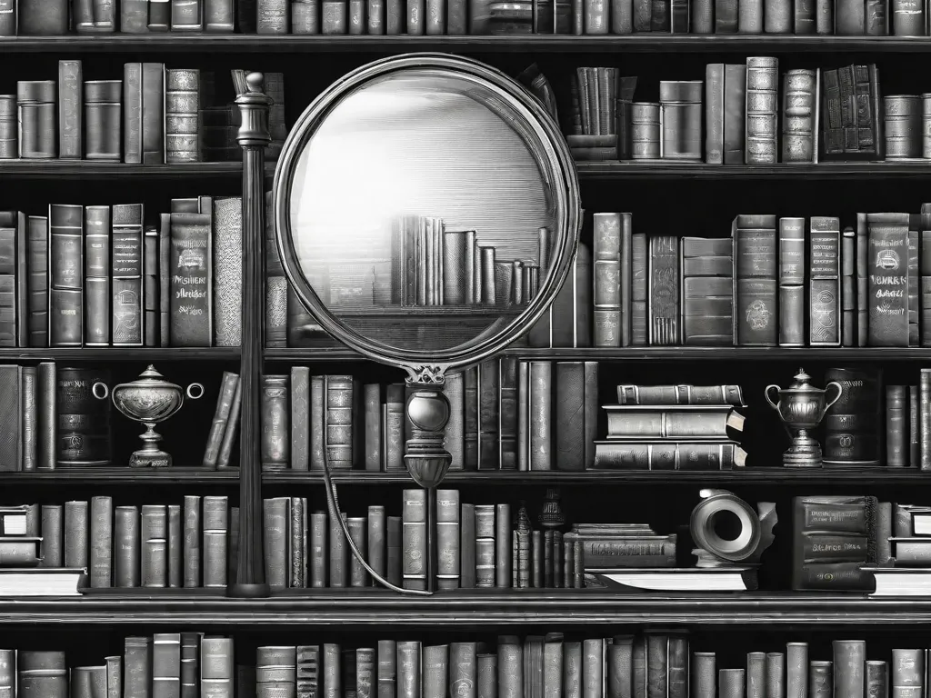 Uma imagem em preto e branco de uma máquina de escrever antiga sentada em uma mesa de madeira, com uma pilha de livros antigos ao lado. A máquina de escrever é simbólica da palavra escrita e do poder da literatura, enquanto os livros representam o vasto conhecimento e as ideias de Freud e Jung que são aplicadas para analisar e entender personagens literários complexos.