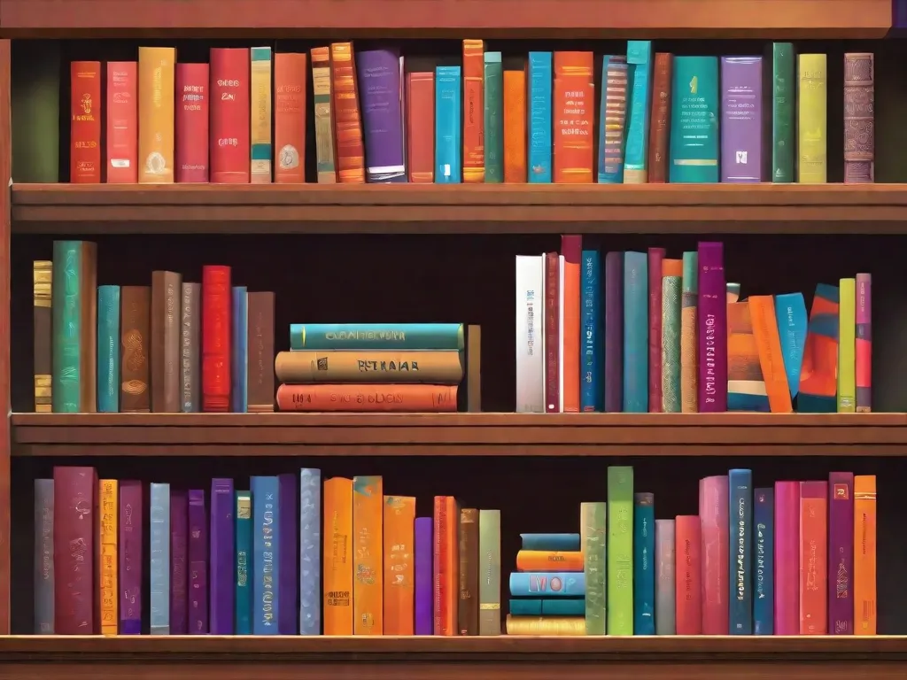 Descrição da Imagem:
Um close-up de uma estante de livros cheia de livros coloridos. Os títulos variam desde clássicos da literatura infantil até obras contemporâneas. Os livros estão organizados de forma arrumada, criando uma exibição visualmente atraente. Essa imagem representa o reconhecimento e a importância da literatura infantil na academia, destacando seu valor educacional e impacto nos