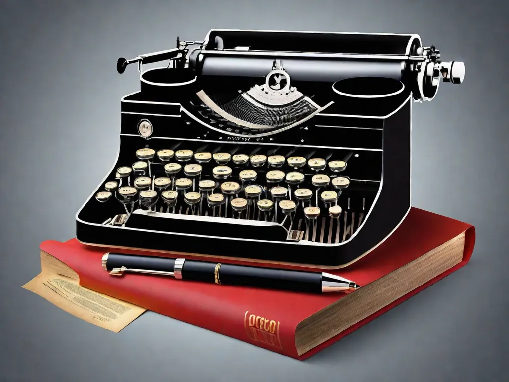 Descrição: Uma imagem de uma máquina de escrever vintage colocada em cima de um disco de jazz. A máquina de escrever simboliza as obras literárias dos escritores americanos durante a Era do Jazz, enquanto o disco de jazz representa a atmosfera vibrante e rítmica da época. Juntos, eles ilustram a interconexão entre a literatura americana e a Era do Jazz.