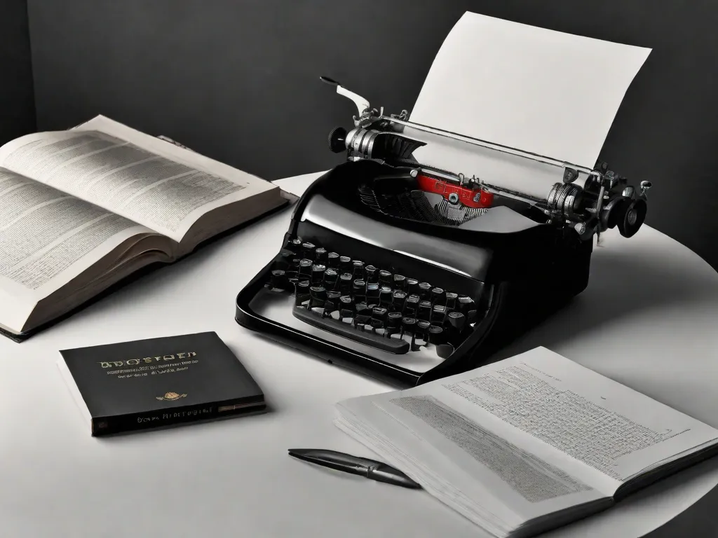 Descrição da imagem:
Uma fotografia em preto e branco de uma máquina de escrever com uma folha de papel em branco inserida, simbolizando o poder da literatura para documentar e expor a ditadura no Brasil. A máquina de escrever está sobre uma mesa de madeira, cercada por livros que representam as vozes dos escritores que corajosamente se manifestaram contra o regime. A imagem captura a