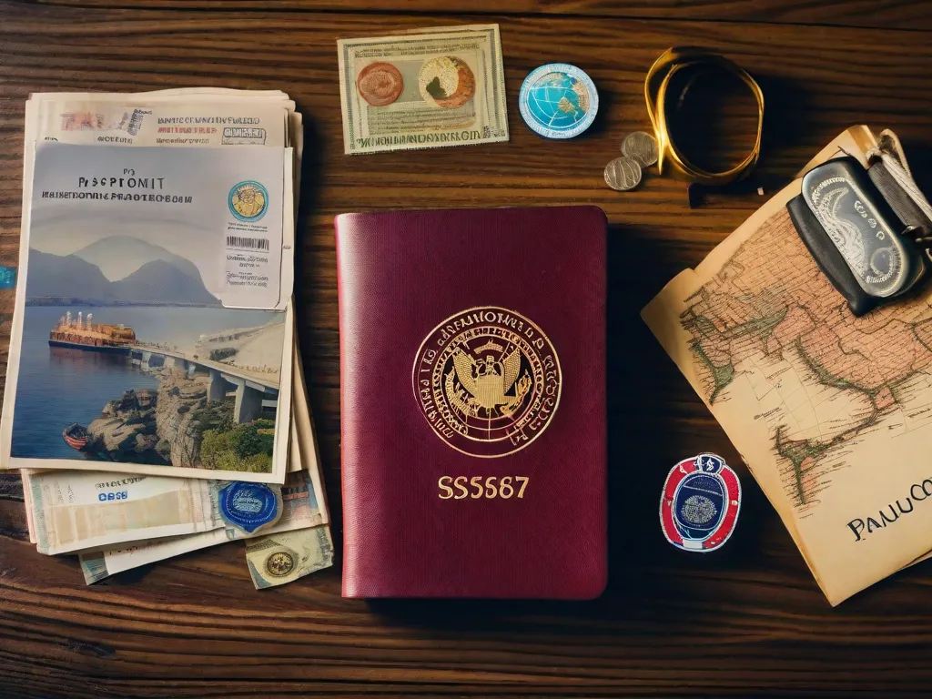 Descrição da imagem: Uma fotografia de um passaporte desgastado, aberto em cima de uma mesa, exibindo diversos carimbos de imigração de diferentes países. Ao lado, há uma mala bem viajada com adesivos de destinos variados. A imagem representa a jornada internacional de Paulo Coelho, simbolizando sua vida e trabalho atravessando fronteiras e explorando culturas diversas.