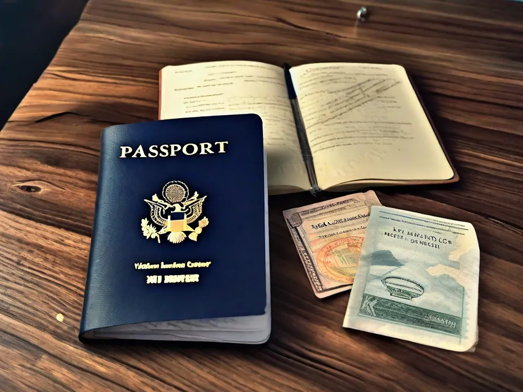 Imagem: Um passaporte aberto sobre uma mesa de madeira, exibindo diversos carimbos de visto de diferentes países. Ao lado, um caderno desgastado cheio de citações e reflexões escritas à mão. A imagem captura a essência da jornada internacional de Paulo Coelho, simbolizando sua exploração literária e o impacto de seu trabalho além das fronteiras.