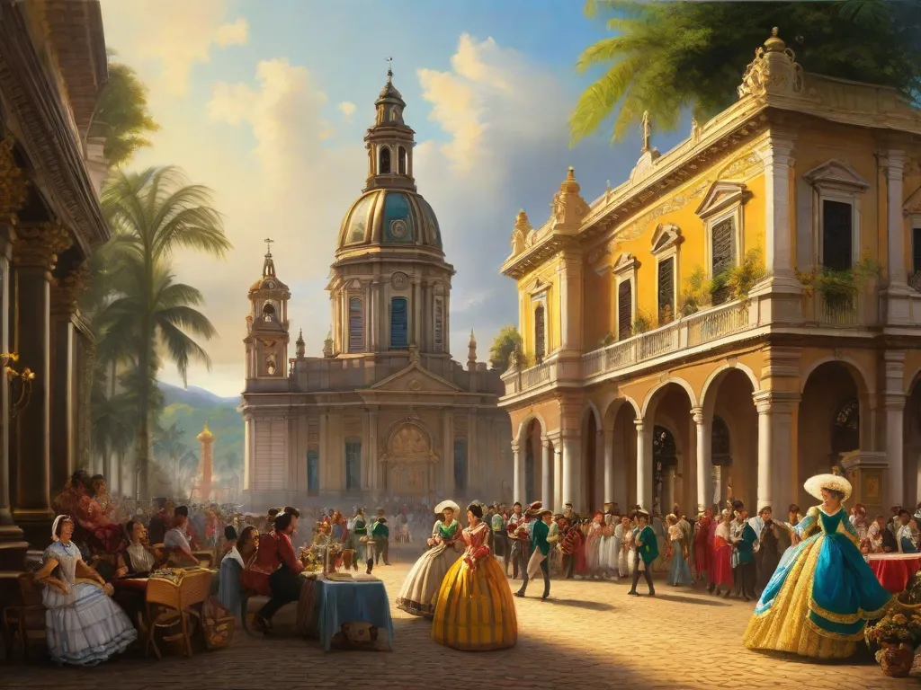Descrição da imagem:
Uma majestosa igreja da era colonial ergue-se imponente contra um céu azul claro. Sua arquitetura barroca intricada, caracterizada por detalhes ornamentados, curvas dramáticas e esculturas elaboradas, mostra a influência do período Barroco no Brasil. A fachada da igreja é adornada com entalhes intricados e detalhes dourados, refletindo