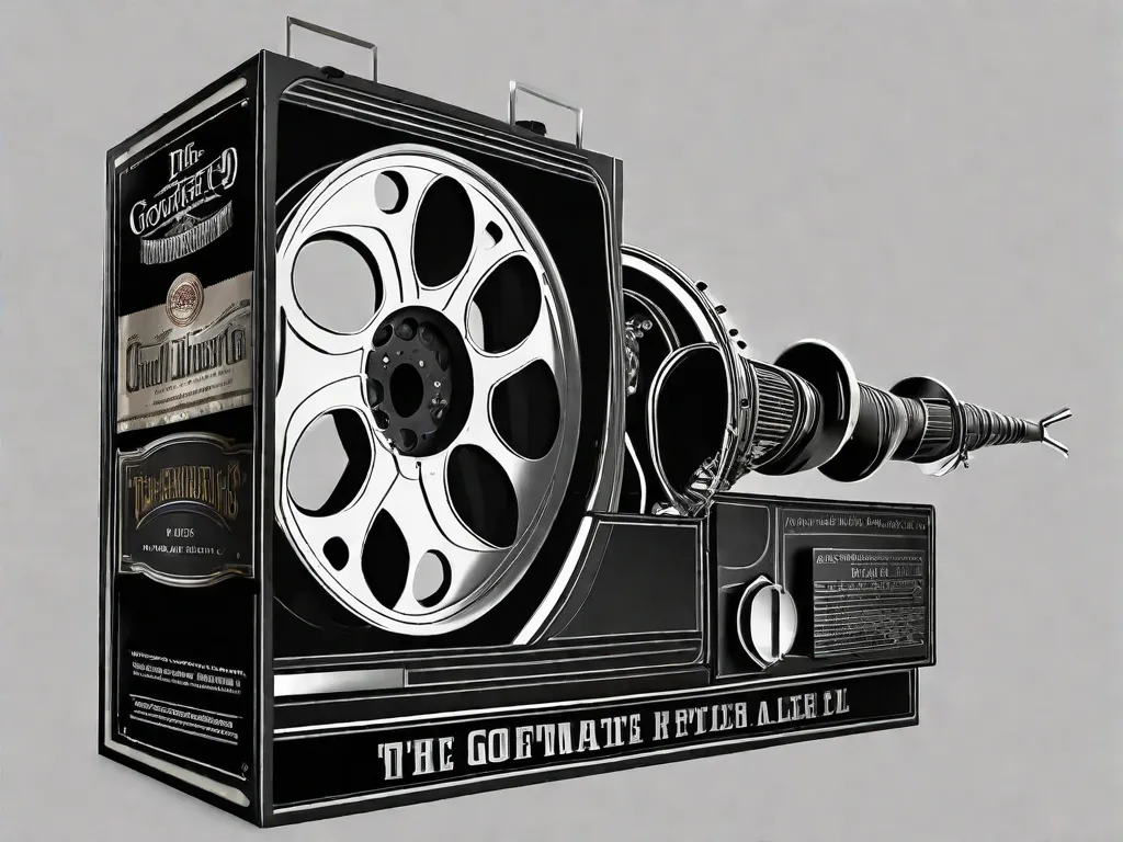Uma imagem em preto e branco de uma marquise de cinema clássica, com 
