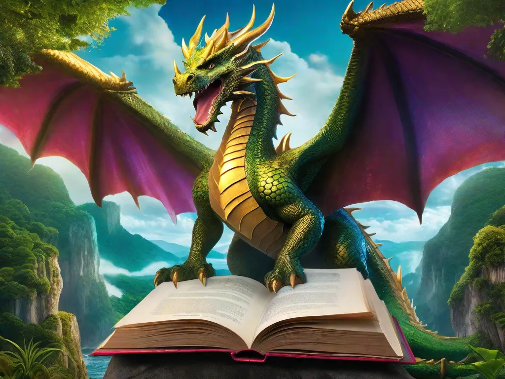Na imagem, uma estante de livros vibrante se destaca, adornada com capas lindamente ilustradas de romances de fantasia brasileiros. Raios de sol filtram-se por uma janela próxima, iluminando as páginas e dando vida aos mundos mágicos dentro delas. A imagem captura a empolgação e o ressurgimento da literatura de fantasia no Brasil em 2023.