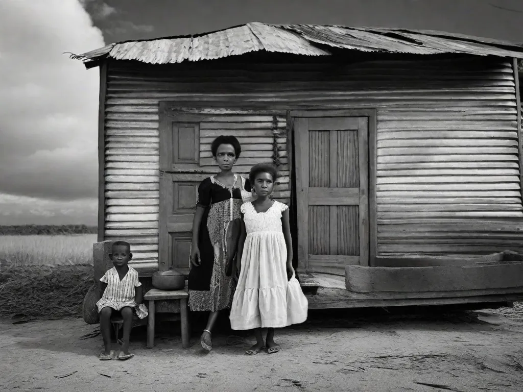 a dura realidade da pobreza no Brasil. A falta de recursos básicos é evidente, com a ausência de saneamento básico, eletricidade e infraestrutura adequada. A imagem transmite a sensação de abandono e desesperança, destacando a desigualdade social que afeta milhões de brasileiros. É um retrato triste e impactante da realidade enfrentada por muitas pessoas no país.