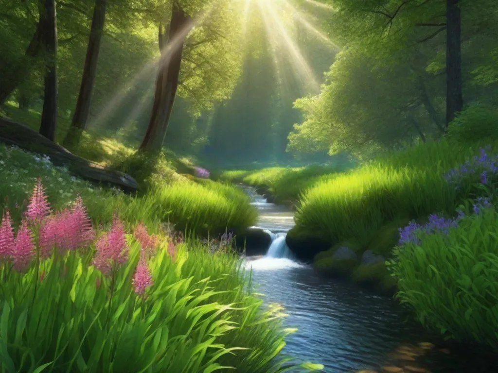 Tema: Beleza da Natureza
Descrição: Uma imagem deslumbrante captura a essência da beleza da natureza. A luz do sol atravessa uma floresta exuberante, iluminando folhas verdes vibrantes e delicadas flores silvestres. Um riacho suave serpenteia pela cena, refletindo a serenidade pacífica da paisagem ao redor.