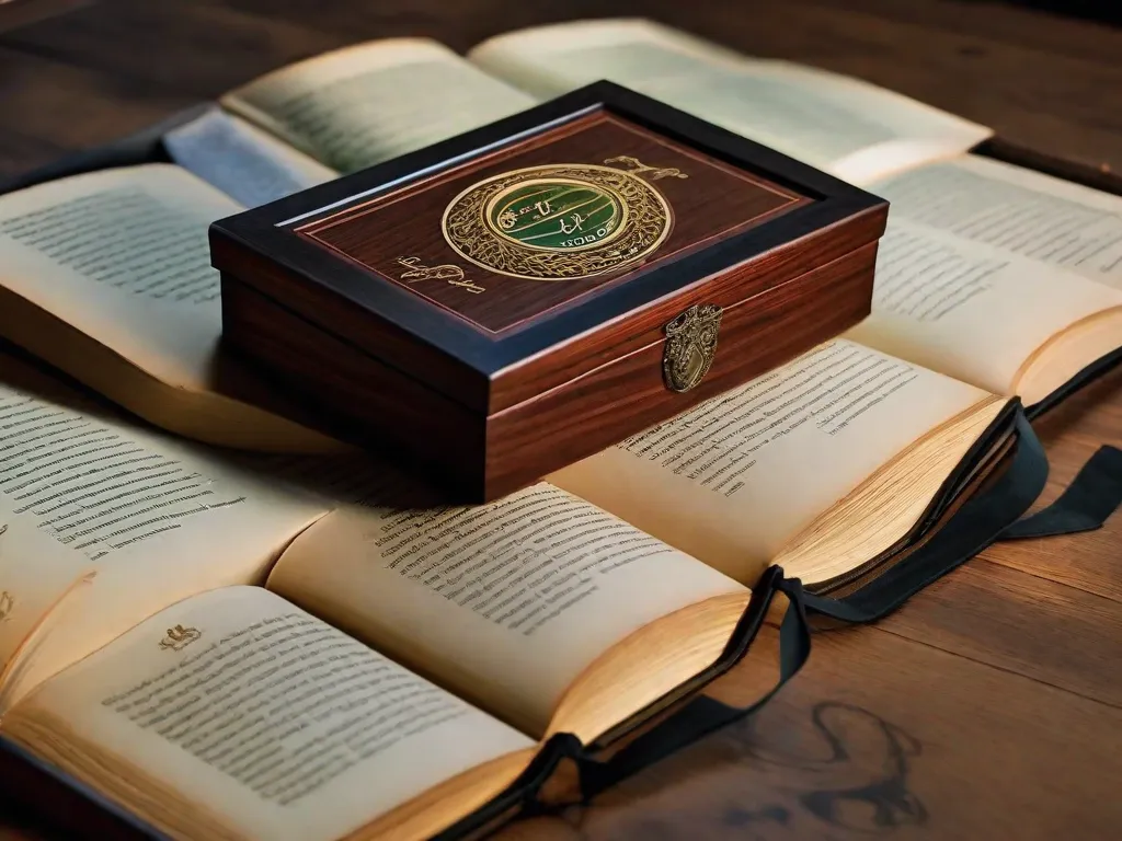 Uma caixa de madeira cheia de uma encantadora coleção de livros, adornada com o icônico emblema