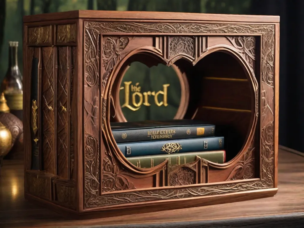 Uma caixa de madeira repleta de uma variedade de livros, incluindo a série