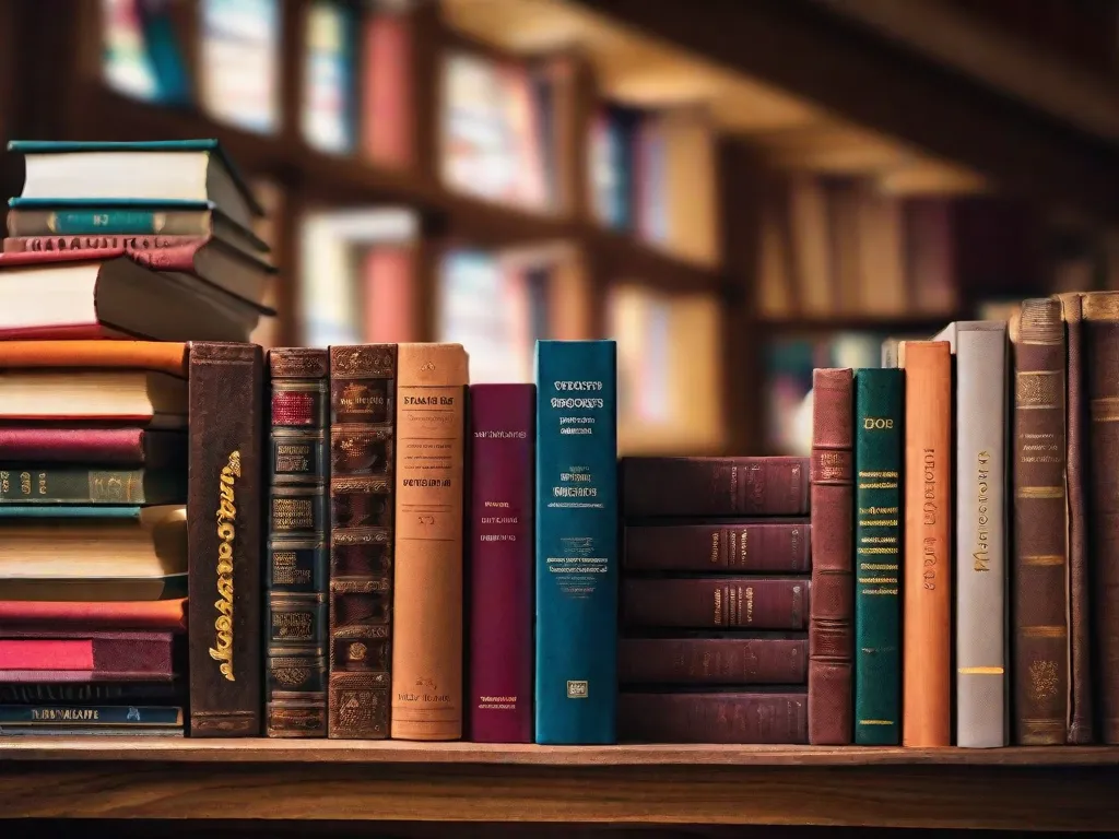 Uma imagem cativante de uma caixa de madeira antiga cheia até a borda com uma coleção encantadora de livros. Cada livro representa um mundo diferente esperando para ser explorado, suas capas vibrantes criando um caleidoscópio de cores. A caixa exala um senso de mistério, convidando os leitores a abri-la e embarcar em aventuras literárias.