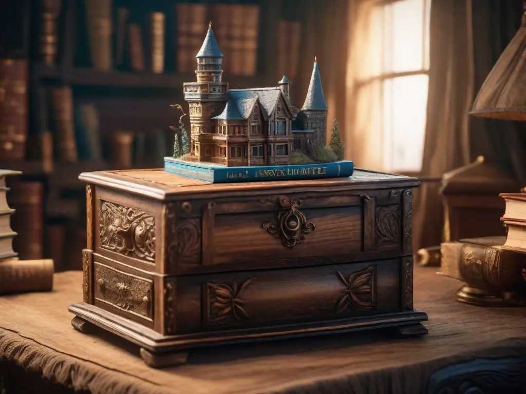 Uma imagem caprichosa de um castelo mágico e flutuante feito inteiramente de livros. O castelo ergue-se alto, com suas páginas tremulando ao vento, revelando vislumbres de histórias encantadoras. Cada livro representa um mundo diferente esperando para ser explorado, convidando os leitores a embarcar em uma aventura literária dentro das paredes do castelo.