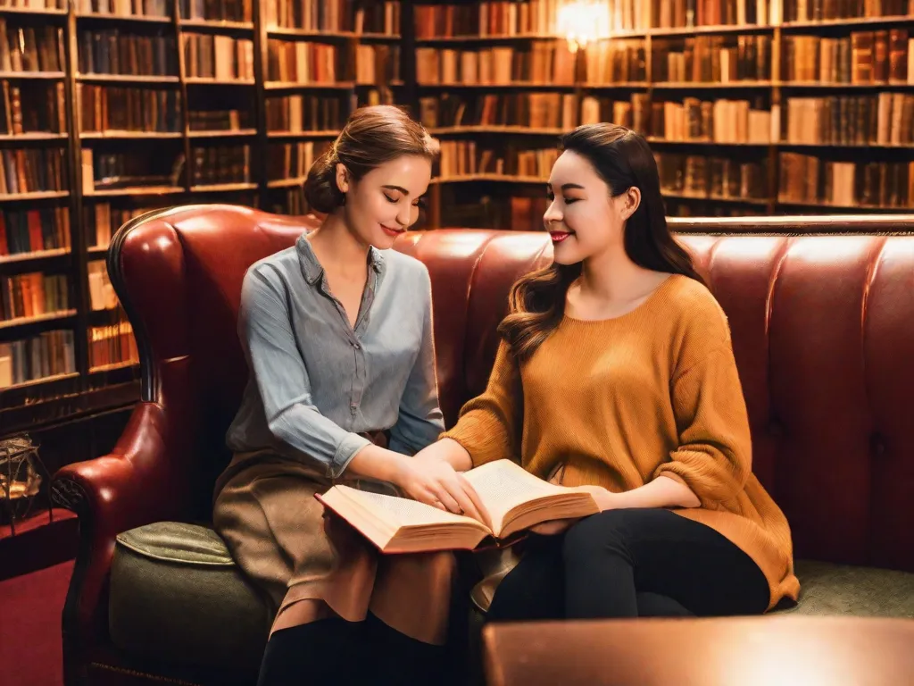Descrição da imagem:
Um close-up de duas mãos entrelaçadas, cada uma segurando um livro com capas vibrantes. Os livros retratam histórias de amor diversificadas entre mulheres, mostrando a beleza do romance lésbico. As mãos parecem gentis e amorosas, simbolizando a conexão emocional compartilhada através do poder da literatura.