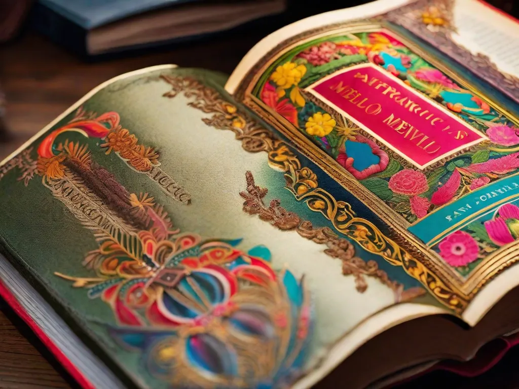 Descrição da imagem: Uma fotografia em close-up de uma capa de livro desgastada, mostrando o nome de Patricia Melo em letras em negrito. A capa é adornada com cores vibrantes e ilustrações intricadas, representando a narrativa cativante e os personagens ricos encontrados nas páginas dos empolgantes romances de Melo.