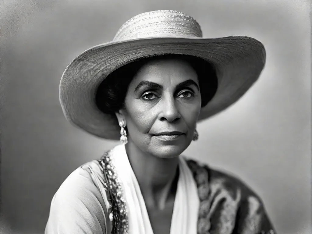 Descrição: Uma fotografia em preto e branco de Cecília Meireles, uma renomada poeta brasileira. Ela está capturada em uma pose pensativa, seus olhos expressivos refletindo sua profunda conexão com as palavras e a literatura. Seu traje elegante e expressão serena transmitem seu profundo amor pela poesia e seu impacto duradouro na literatura brasileira.