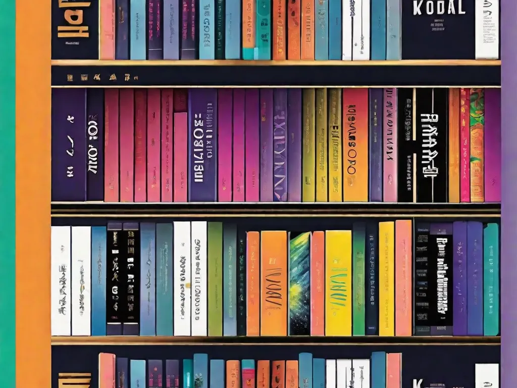 Descrição da imagem: Uma fotografia vibrante que mostra uma coleção de álbuns de K-pop organizados de forma arrumada em uma estante. Os álbuns apresentam capas coloridas e artísticas, cada uma representando um grupo ou artista de K-pop diferente. Os livros servem como portais para o cativante mundo do K-pop, oferecendo uma deliciosa fusão de música e arte visual.