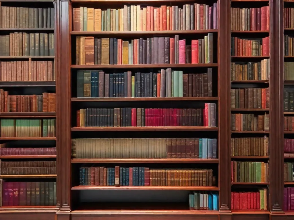 Descrição da imagem: Uma estante de livros arrumada com livros organizados por cor, exibindo a meticulosidade e ordem frequentemente associadas ao transtorno obsessivo-compulsivo. Cada livro está perfeitamente alinhado, criando uma exibição visualmente agradável que representa a necessidade de controle e precisão no meio de uma paixão pela leitura.