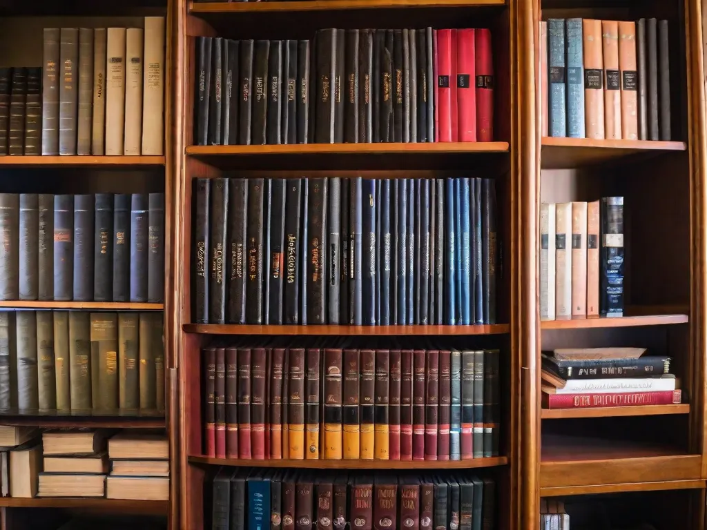 Descrição da imagem: Uma foto em close-up de uma estante de livros preenchida com livros meticulosamente arrumados. Cada livro está perfeitamente alinhado, com suas lombadas voltadas para fora de forma organizada e arrumada. Os livros estão organizados por cor, criando uma exibição visualmente impressionante. Essa imagem representa a meticulosidade e a obsessão frequentemente associadas ao transtorno obsess