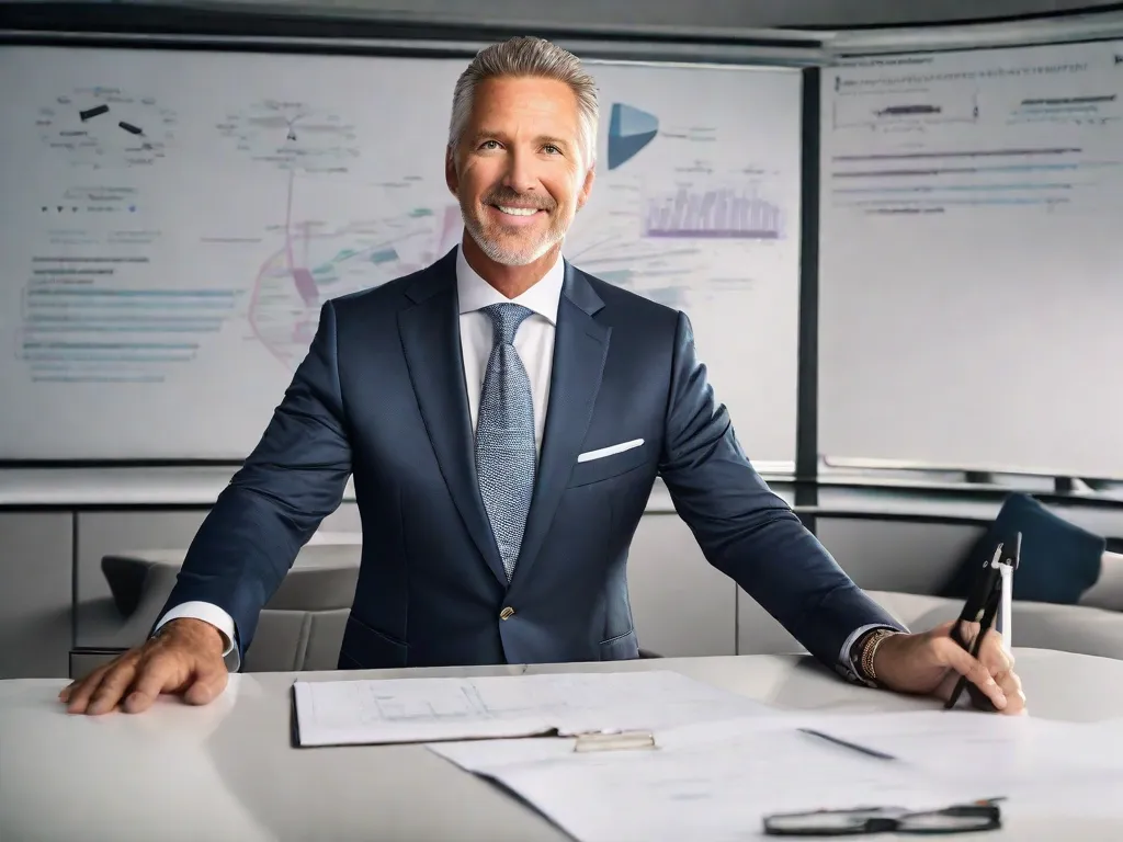 Uma imagem mostrando Gary Keller, o renomado autor e co-fundador da Keller Williams Realty, em pé confiantemente em um palco, entregando um discurso inspirador para uma plateia cativada. Sua paixão e expertise transparecem enquanto ele compartilha suas percepções sobre como alcançar sucesso na indústria imobiliária.