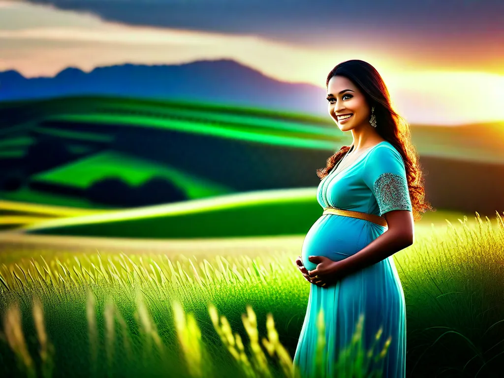 Descrição: Uma elegante fotografia em preto e branco capturando a silhueta de uma mulher grávida em pé diante de um pôr do sol deslumbrante. O suave brilho do sol poente destaca sua barriga lindamente curvada, simbolizando a antecipação e alegria da maternidade.