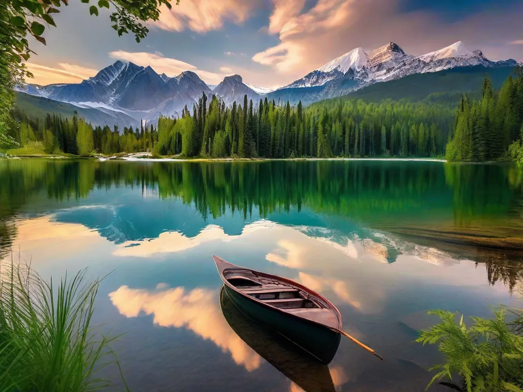 Tema: Serenidade
Descrição da Imagem: Uma vista deslumbrante de um lago sereno nas montanhas, aninhado entre colinas verdes e exuberantes. A água cristalina reflete a paisagem ao redor, criando uma atmosfera tranquila e pacífica. A quietude da cena é realçada pelos suaves raios de sol que iluminam delicadamente o ambiente tranquilo.