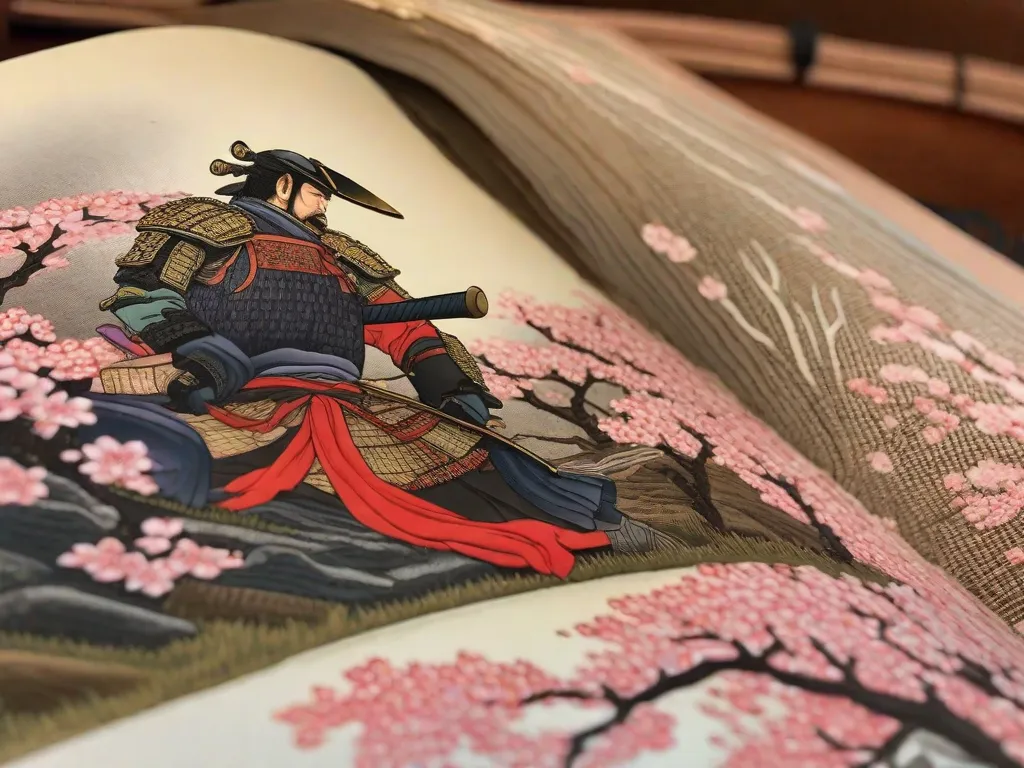 Uma imagem lindamente ilustrada captura a essência dos livros de Hiroshi Hirata. No primeiro plano, um samurai, adornado em armadura tradicional, empunha sua katana com graça e determinação. Atrás dele, um cenário do Japão feudal emerge, exibindo paisagens intricadas, castelos antigos e o espírito de honra e aventura que permeia as histórias cativ