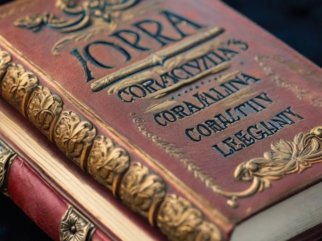 Um close-up de uma capa de livro desgastada e rasgada, exibindo o nome