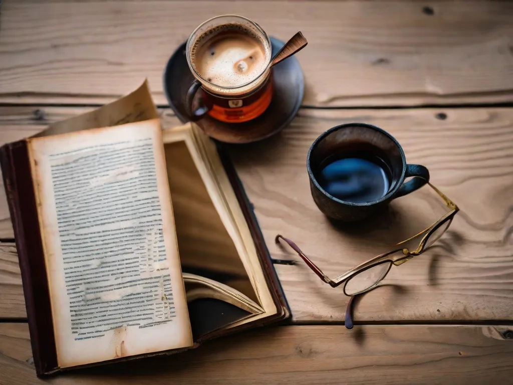 Descrição: Uma imagem em close-up de uma cópia desgastada e rasgada do livro 