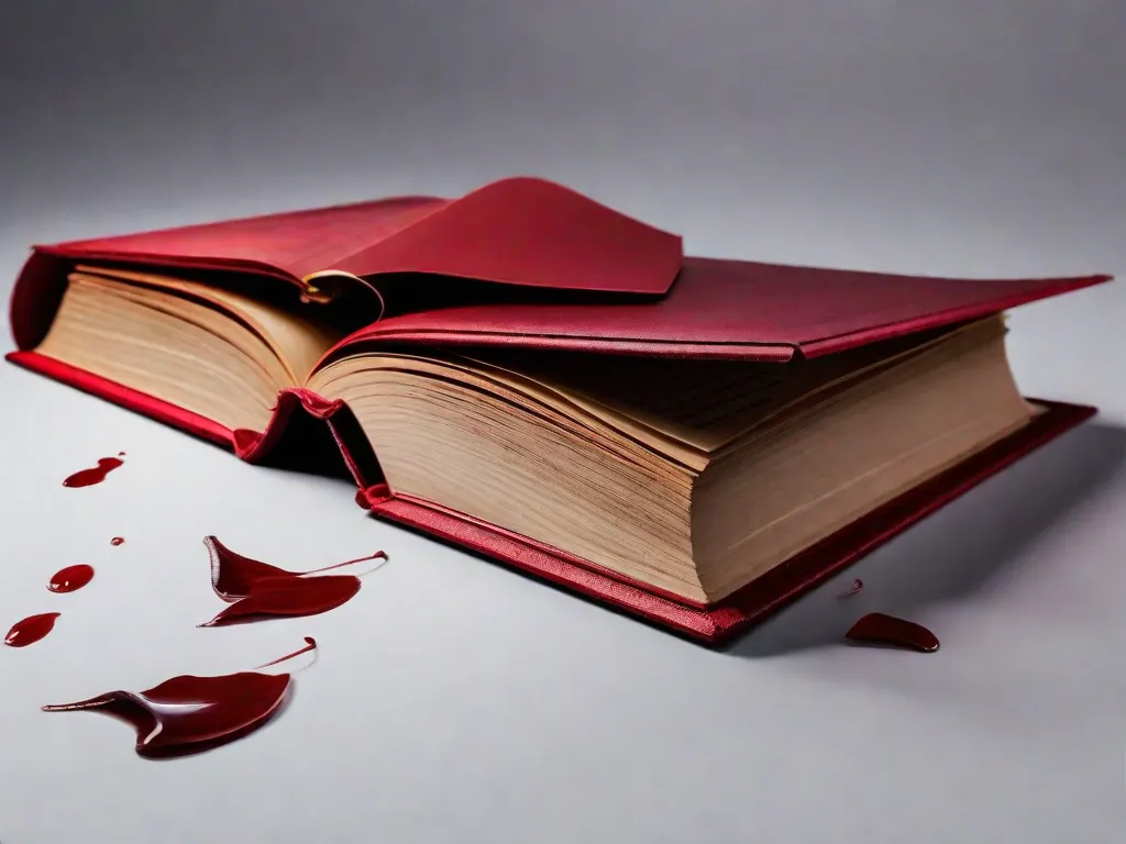 Descrição: Uma imagem em close-up de um livro aberto com páginas vermelho-sangue, simbolizando as emoções intensas e a paixão genuína que podem ser encontradas dentro das páginas da literatura. O tom carmesim adiciona um toque de mistério e intriga, convidando os leitores a se aprofundarem no cativante mundo das palavras.