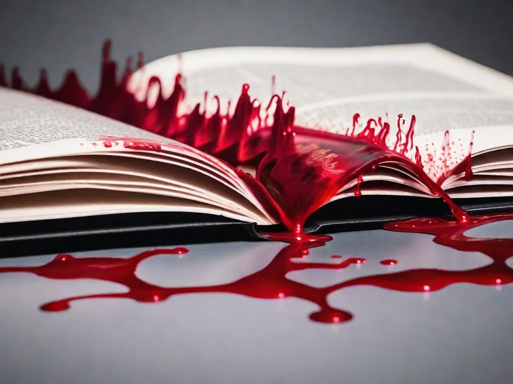 Descrição: Uma imagem em close-up de um livro aberto com páginas vermelho-sangue, simbolizando as emoções intensas e a paixão genuína que podem ser encontradas dentro das páginas da literatura. O tom carmesim adiciona um toque de mistério e intriga, convidando os leitores a se aprofundarem no cativante mundo das palavras.