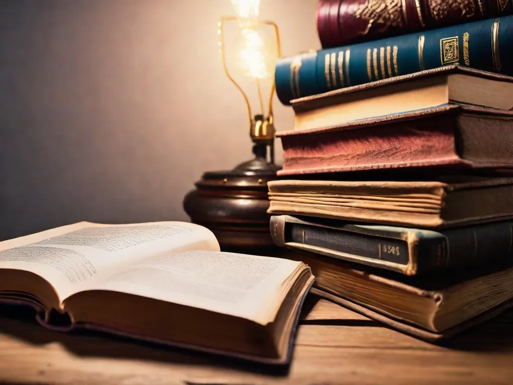 Uma imagem em close de um antigo livro encadernado em couro, suas páginas desgastadas e amareladas pelo tempo. O título