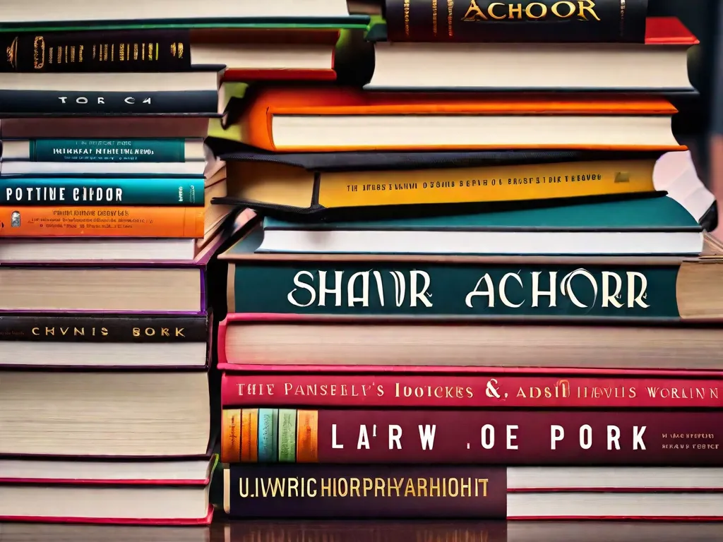 Descrição da imagem: Uma pilha vibrante e colorida de livros, representando as escritas perspicazes e inspiradoras de Shawn Achor. Cada capa do livro é adornada com símbolos motivacionais e citações edificantes, simbolizando o impacto positivo de seu trabalho na vida dos leitores. A imagem captura a essência do crescimento pessoal e da felicidade encontrados nas páginas dos livros