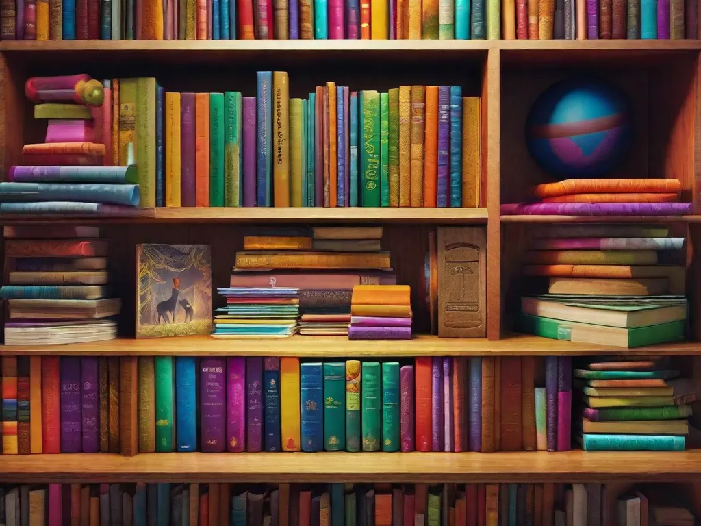Uma imagem vibrante captura uma prateleira cheia de livros coloridos do renomado autor e ilustrador brasileiro, Ziraldo. Cada livro mostra o estilo artístico único de Ziraldo, convidando leitores de todas as idades a embarcar em aventuras imaginativas através de suas histórias cativantes.