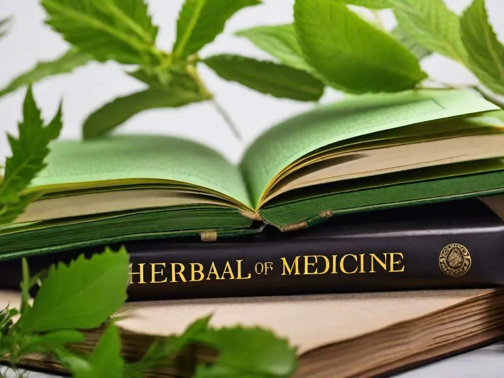 Descrição da imagem: Uma fotografia em close-up de uma pilha de livros com folhas verdes vibrantes se destacando entre as páginas. Os livros têm os títulos